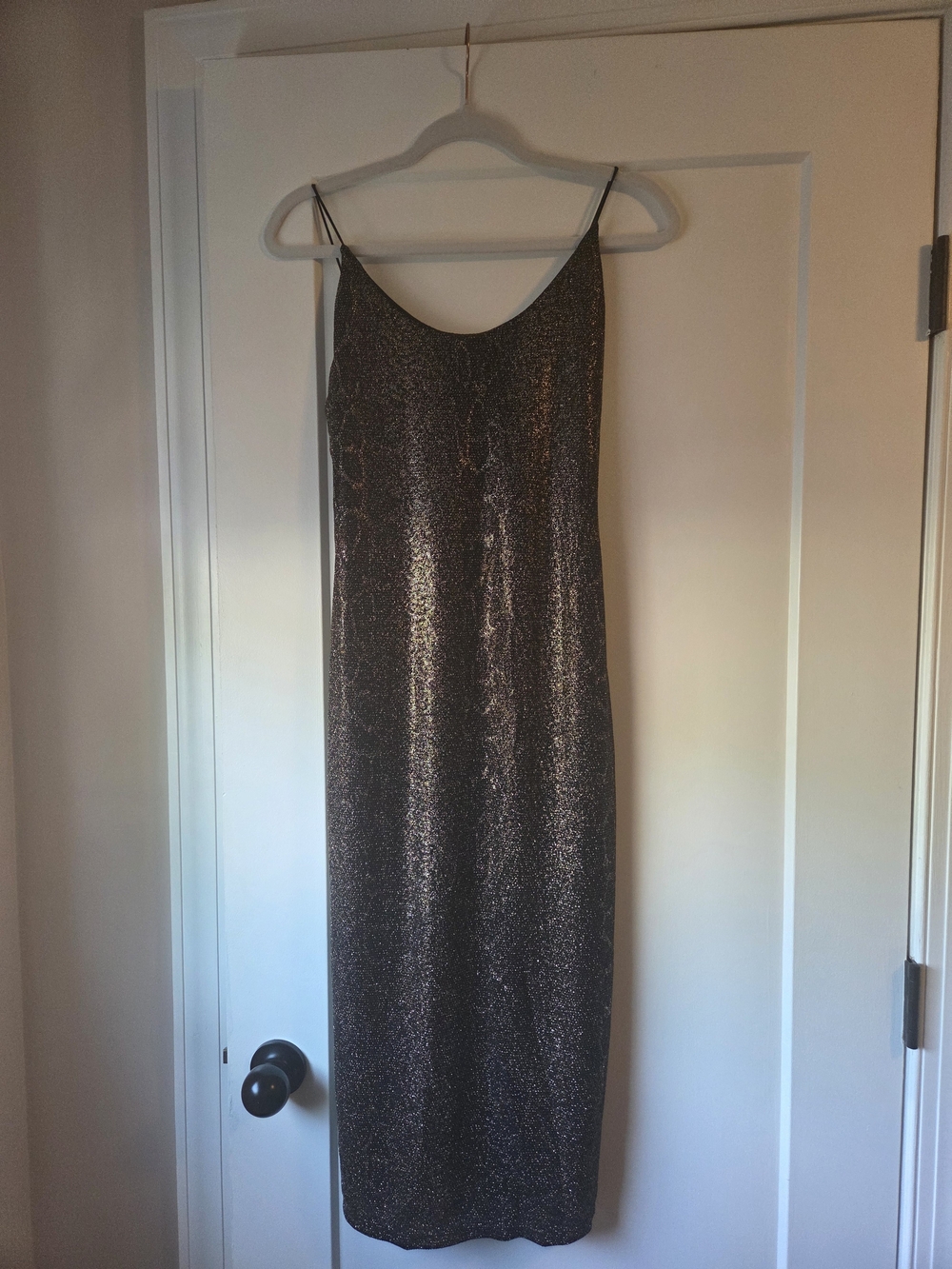 Alice + Olivia Metallic Black Slip Midi Dress